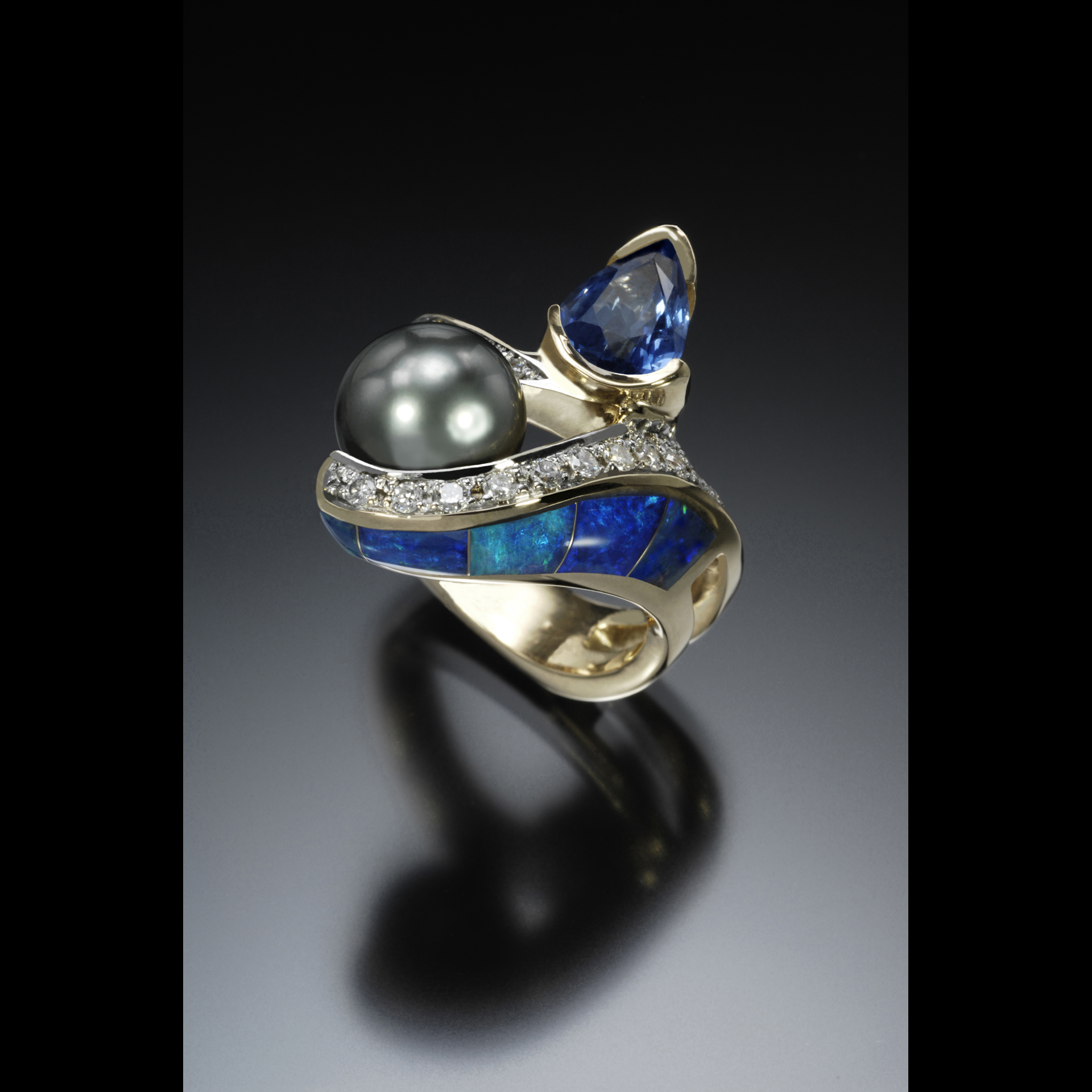 A blue and gold ring.