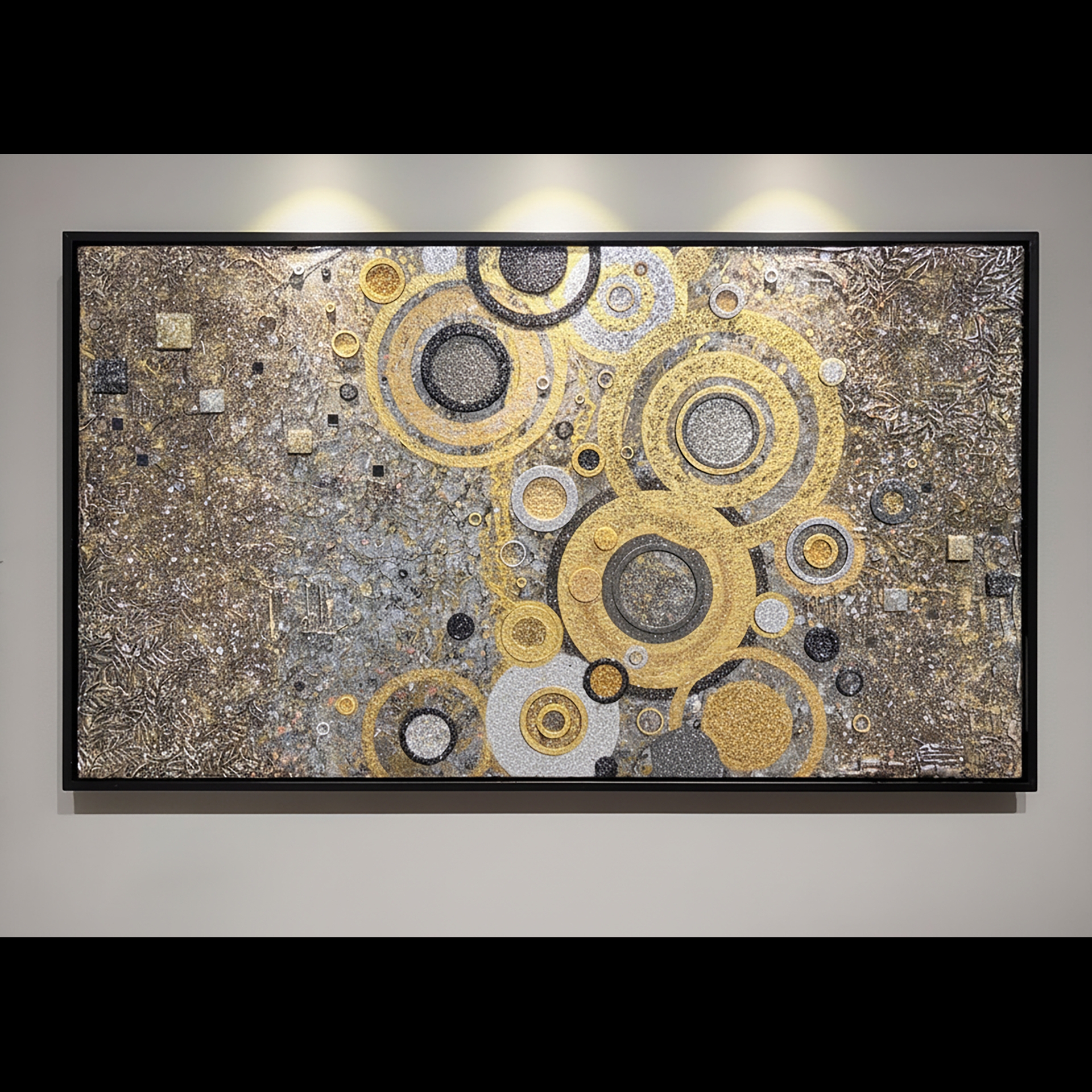 Many circles making a framed artwork.