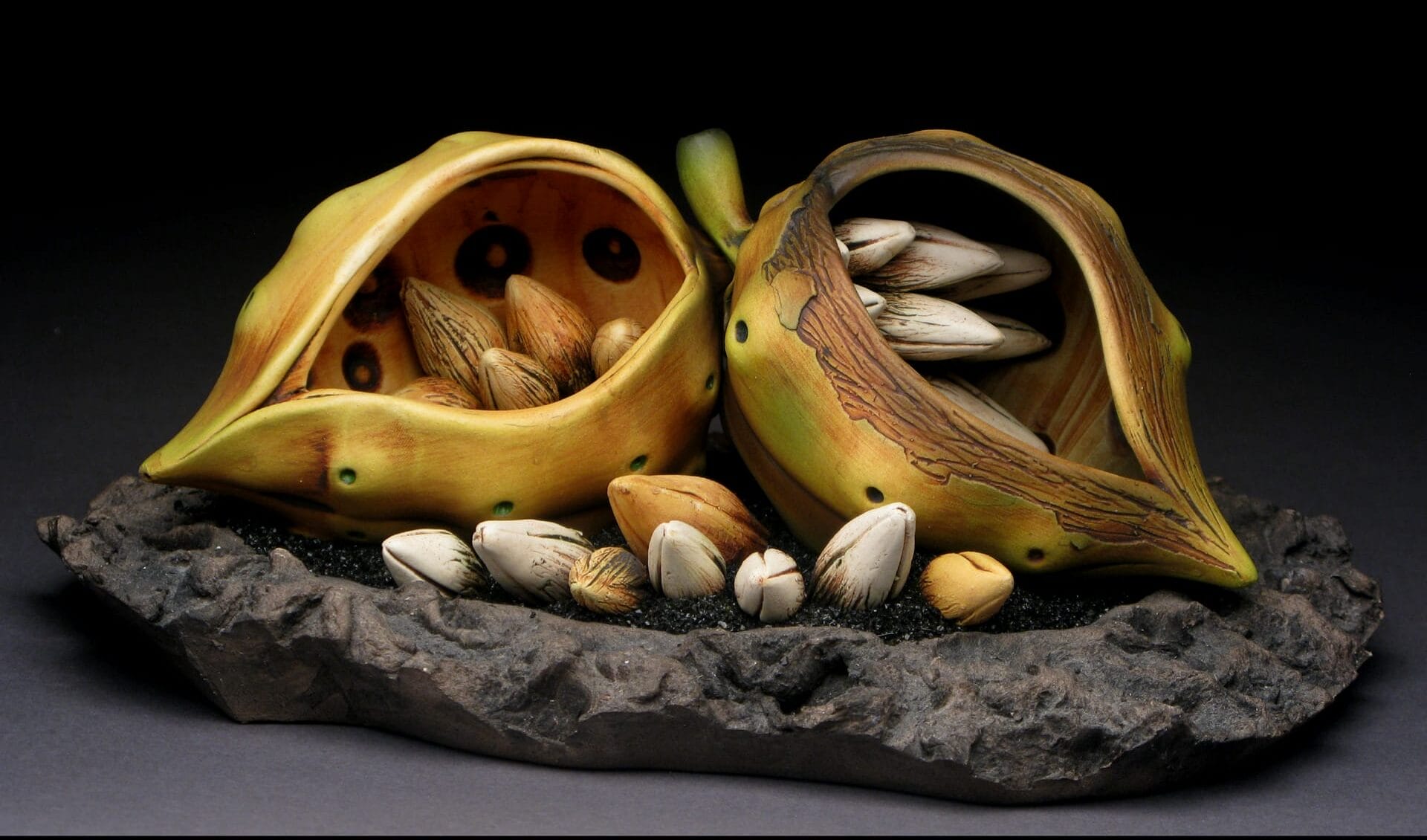 Fruit made out of ceramics.