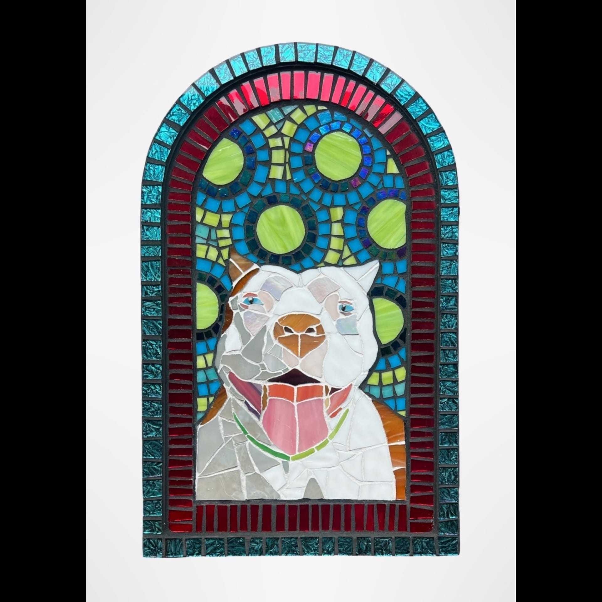 A mosaic of a pitbull dog.