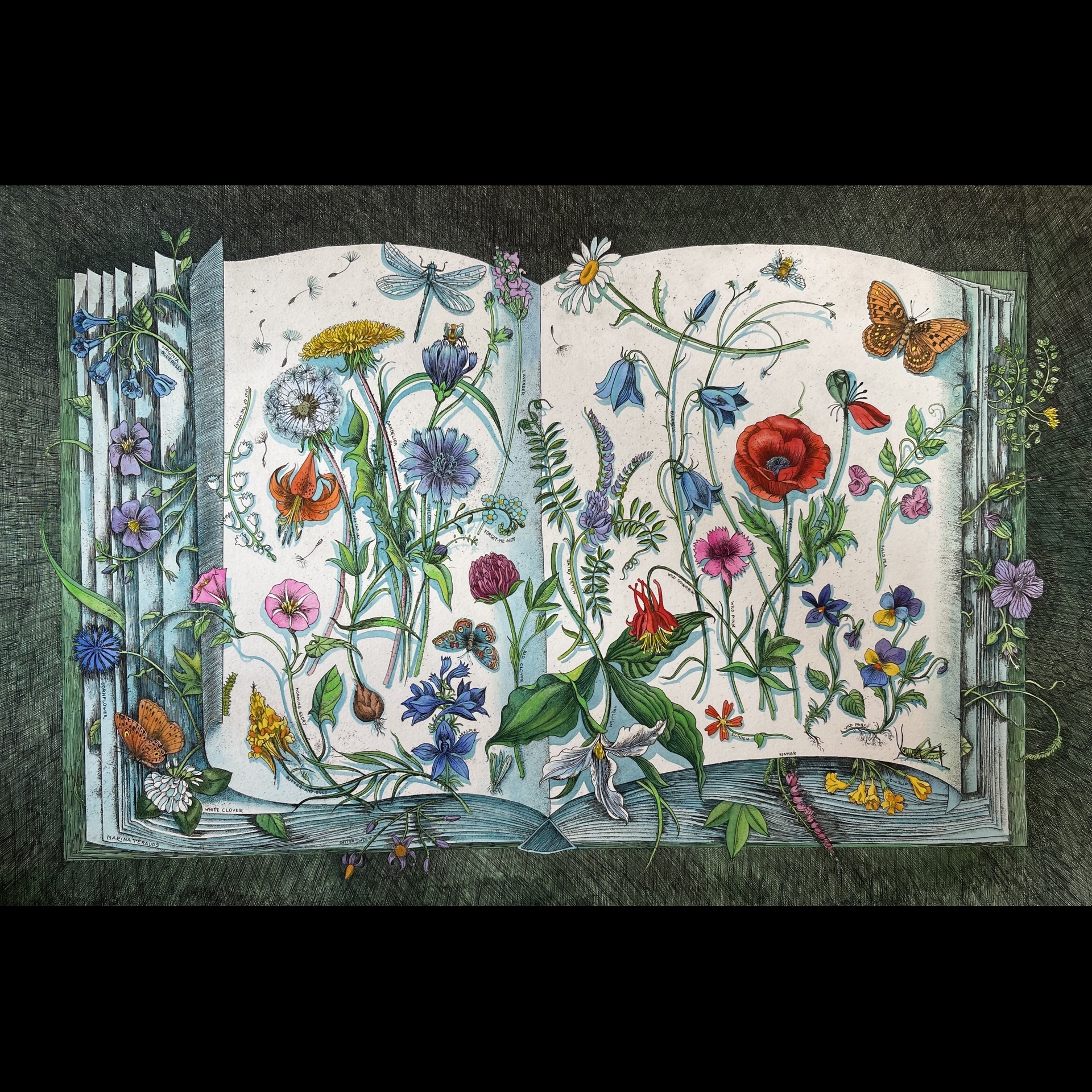 A book with flowers on it.