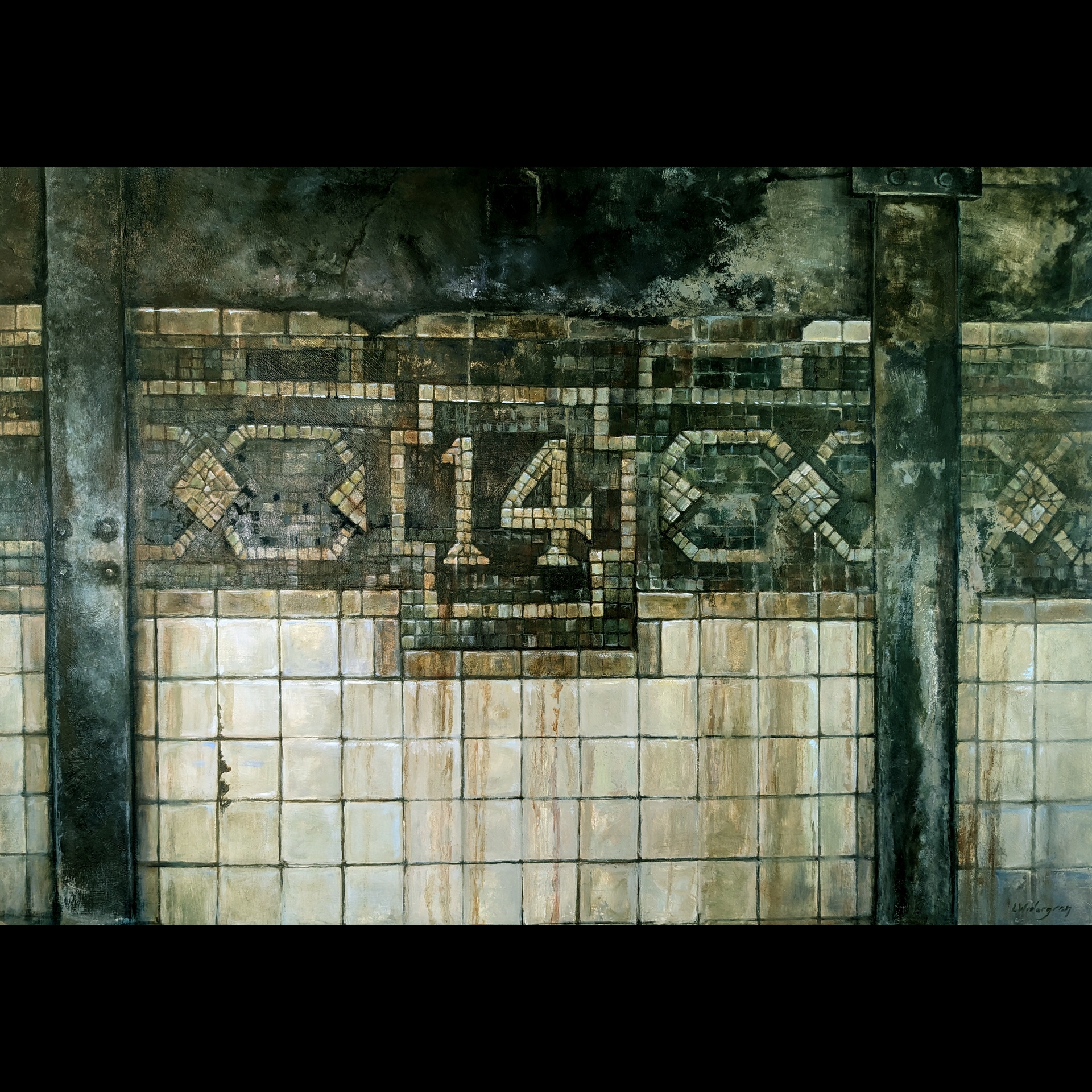 A painting of a number on an underground transportation system.