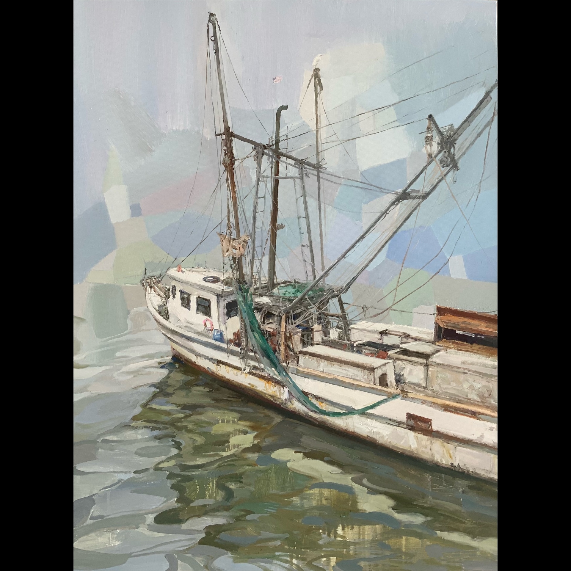 A painting of a ship in the water.