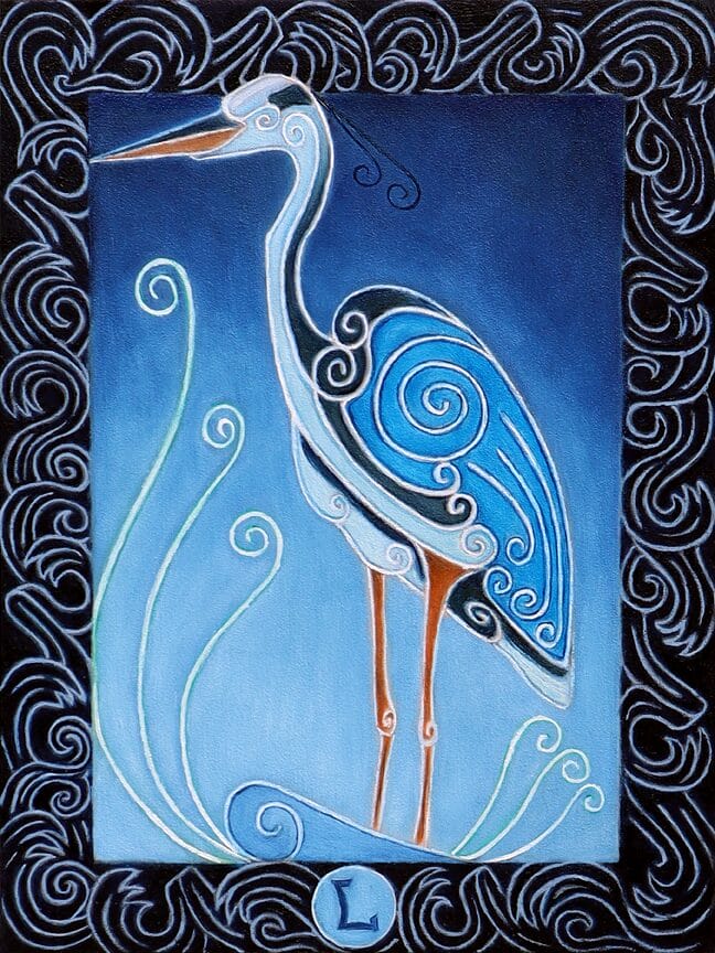 A painting of a crane.