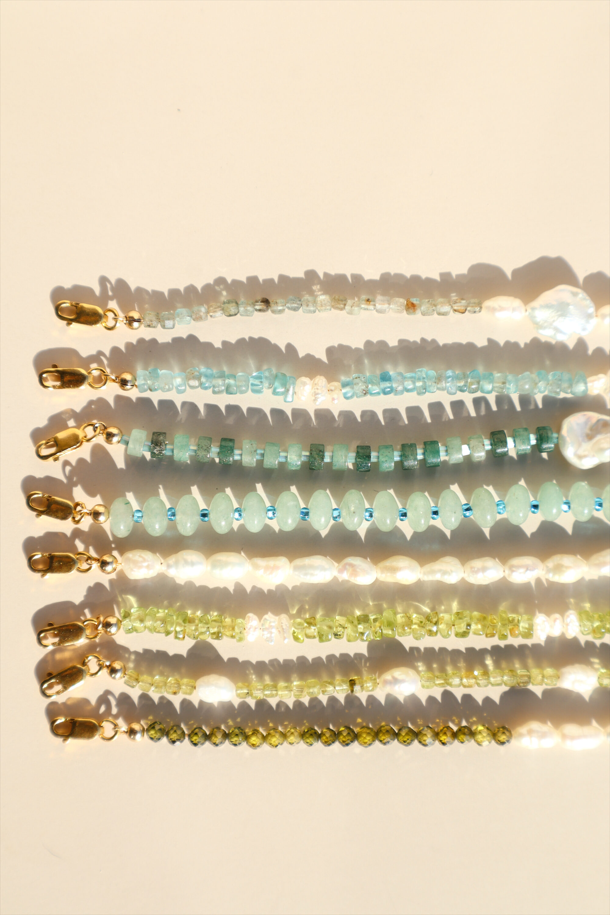 Colorful beaded necklaces. 